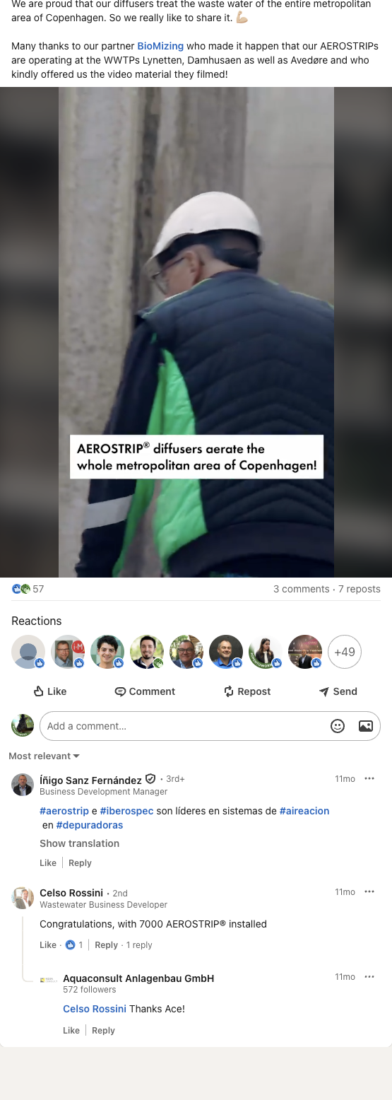 我们很自豪，我们的曝气器正在服务整个哥本哈根都会区的污水处理。因此，我们非常愿意分享这段成果。💪🏼 新闻图片